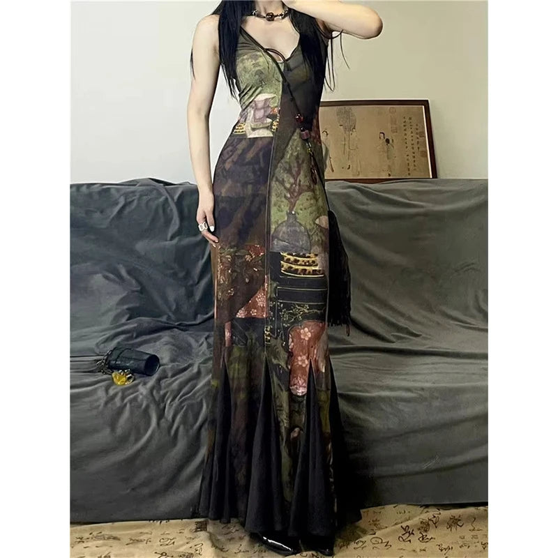 Vintage Midi Dress Y2K Aesthetic